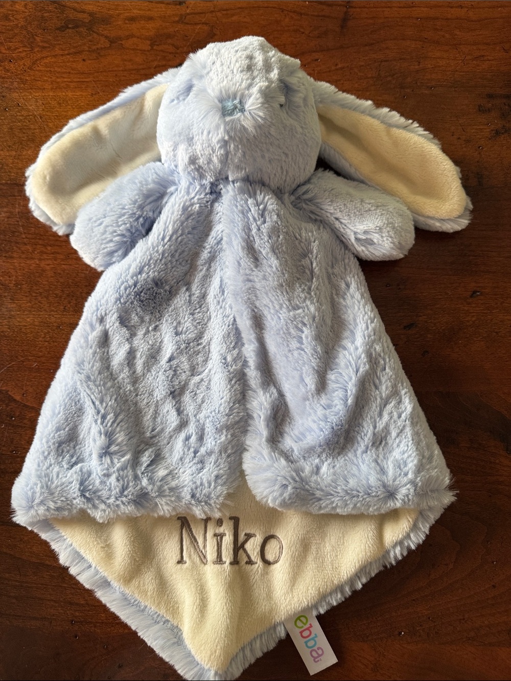 Plush Light Blue Dewey Bunny Lovey Blanket - Embroidered "Niko"